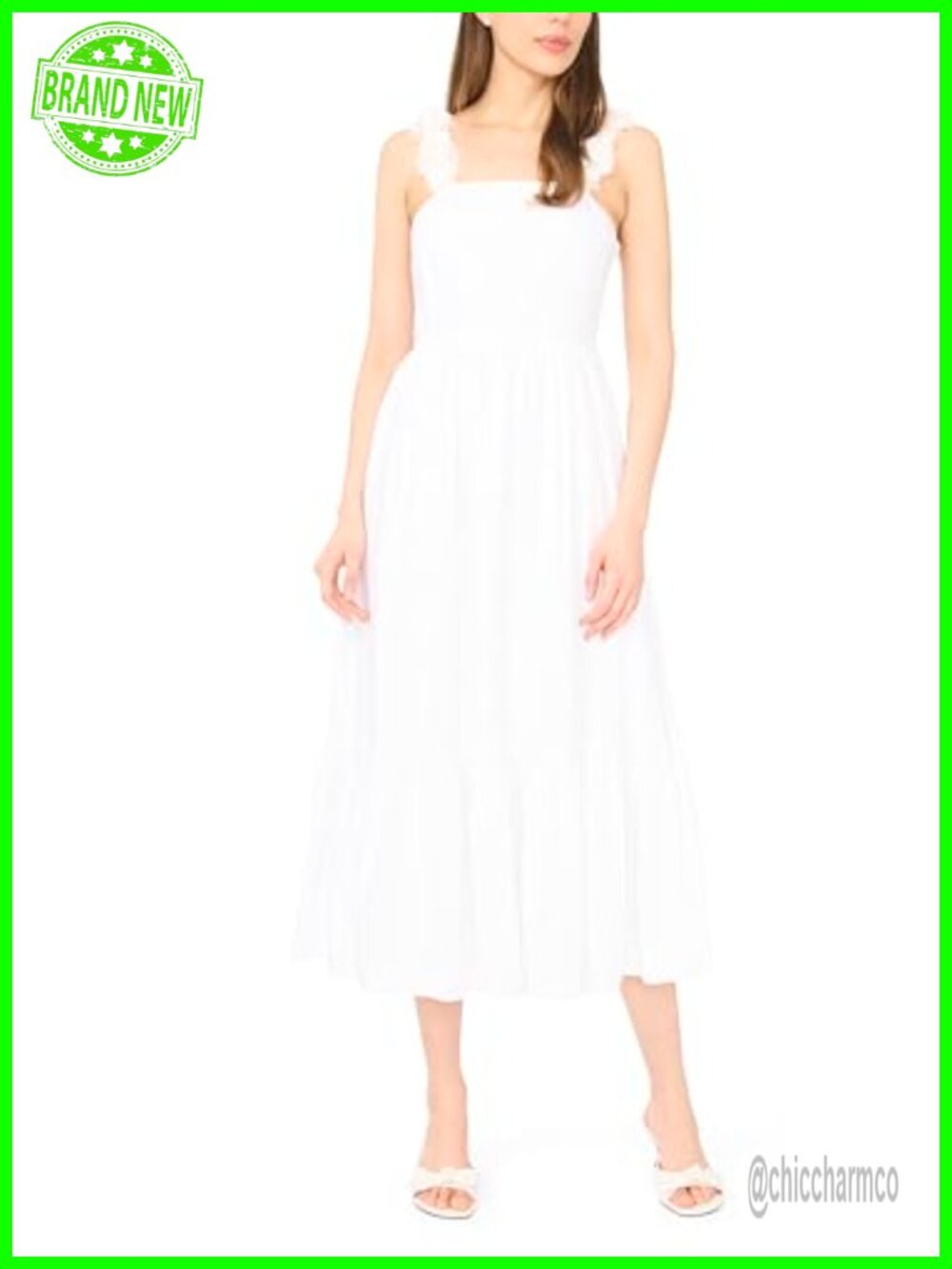 Floral Strap Tiered Midi Dress Sleeveless Square Neck Fit & Flare